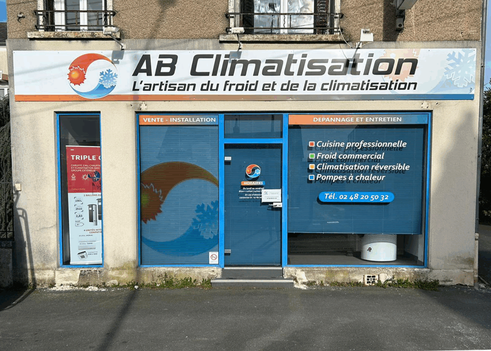 Enseigne vitrine AB Climatisation à Bourges réalisée par Signarama Bourges