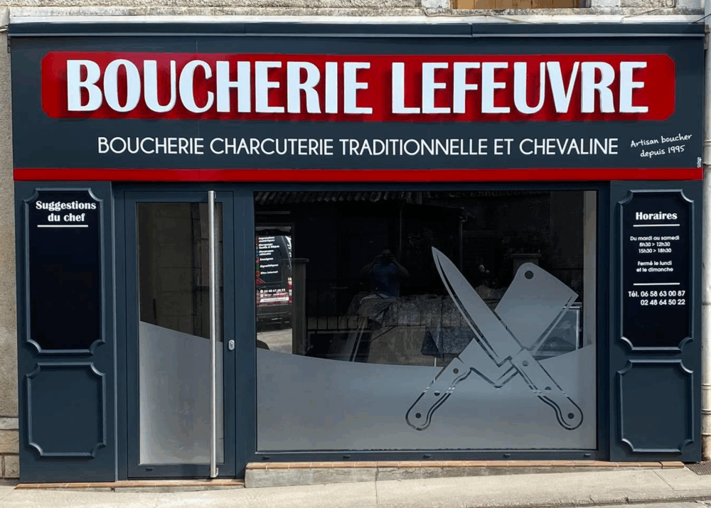 Enseigne façade Boucherie Lefeuvre à Saint-Martin-d’Auxigny par Signarama Bourges