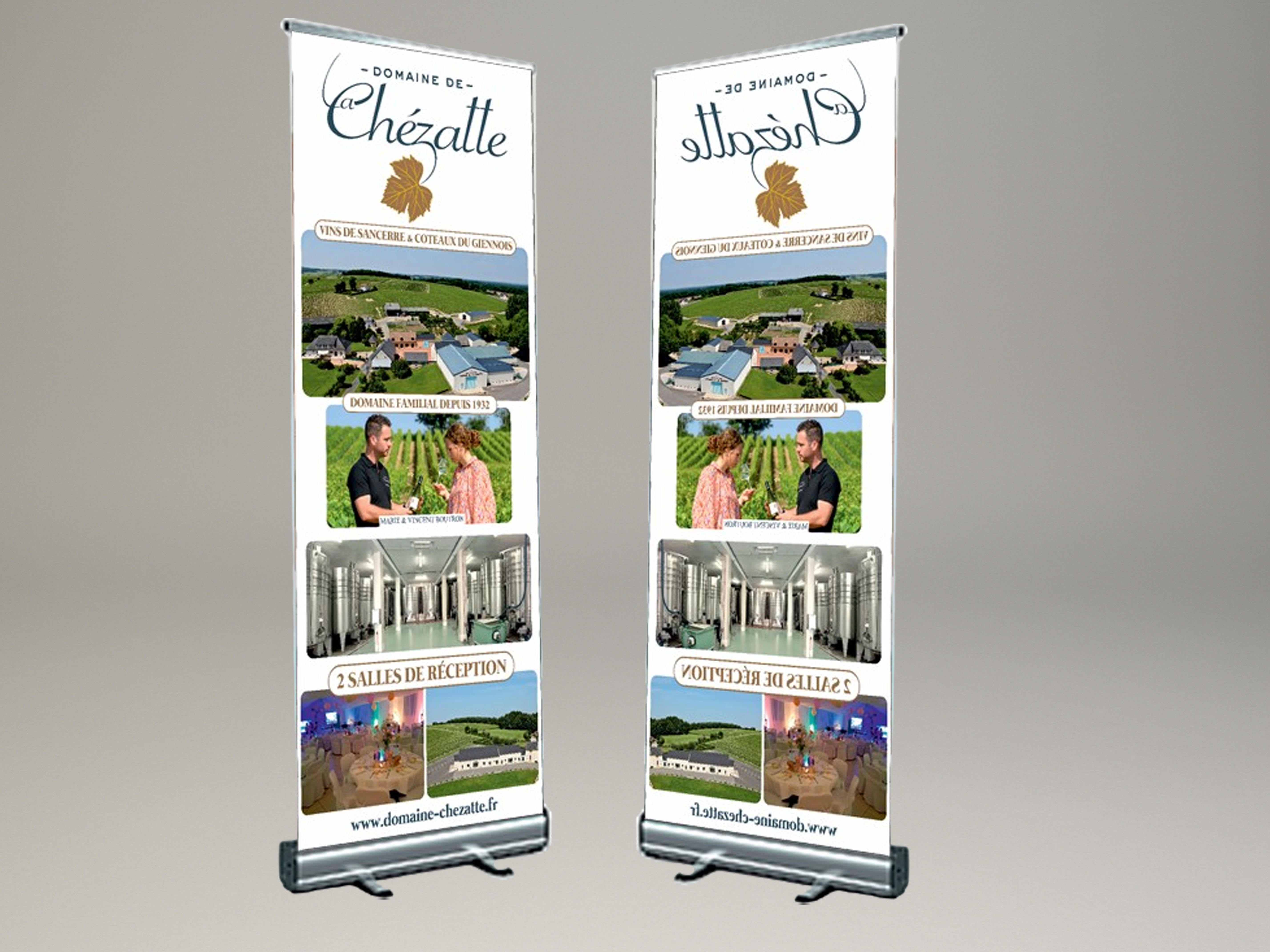 Roll-up publicitaire du Domaine de la Chézatte présentant les vins de Sancerre et Coteaux du Giennois.