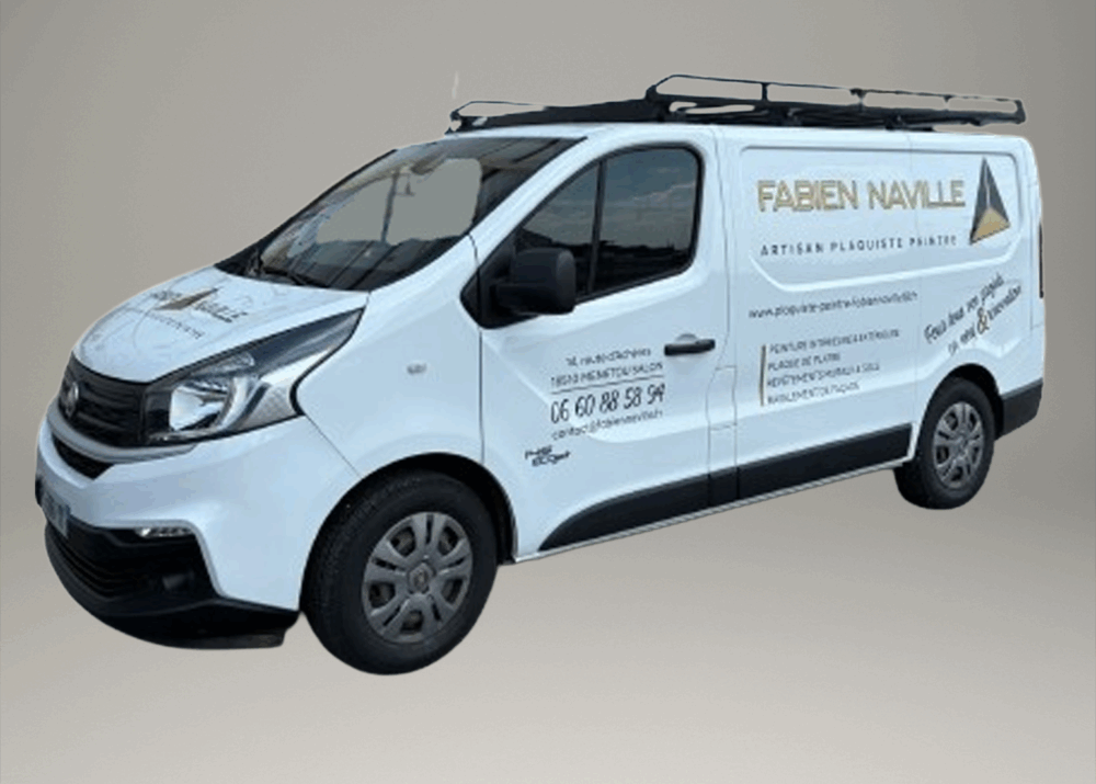 Flocage de véhicule utilitaire Fabien Naville, artisan plaquiste peintre.