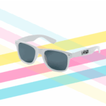 Lunettes de soleil blanches personnalisées avec le logo Cléron Diffusion.