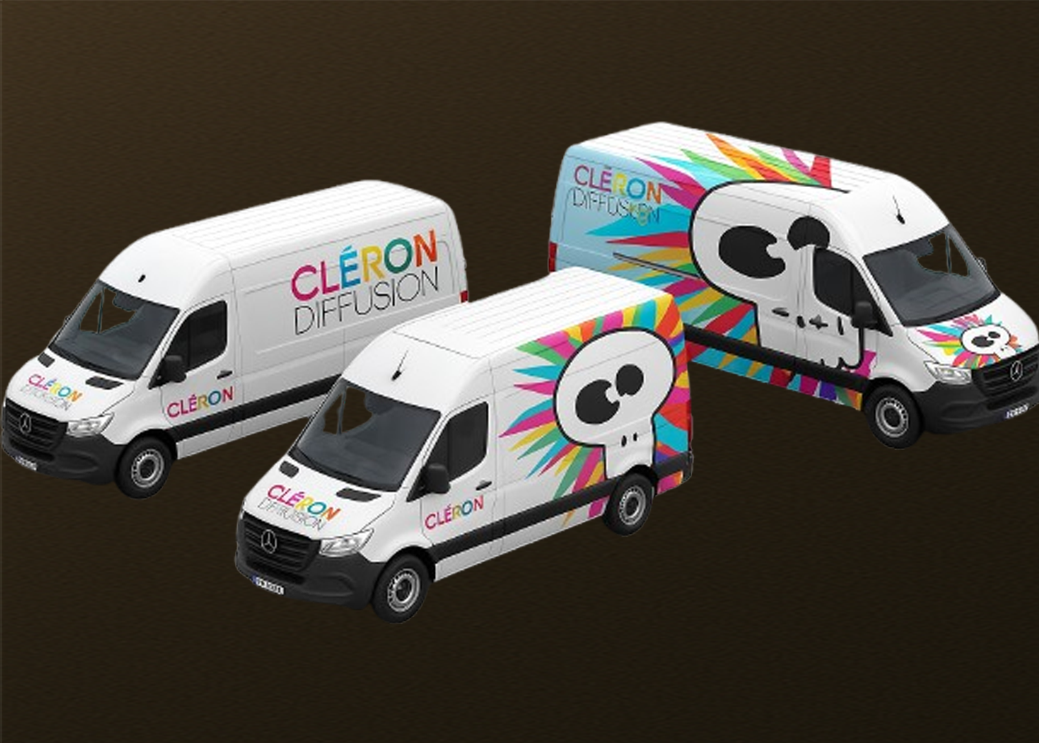 Marquage de véhicules Cléron Diffusion – habillage graphique sur utilitaires professionnels.