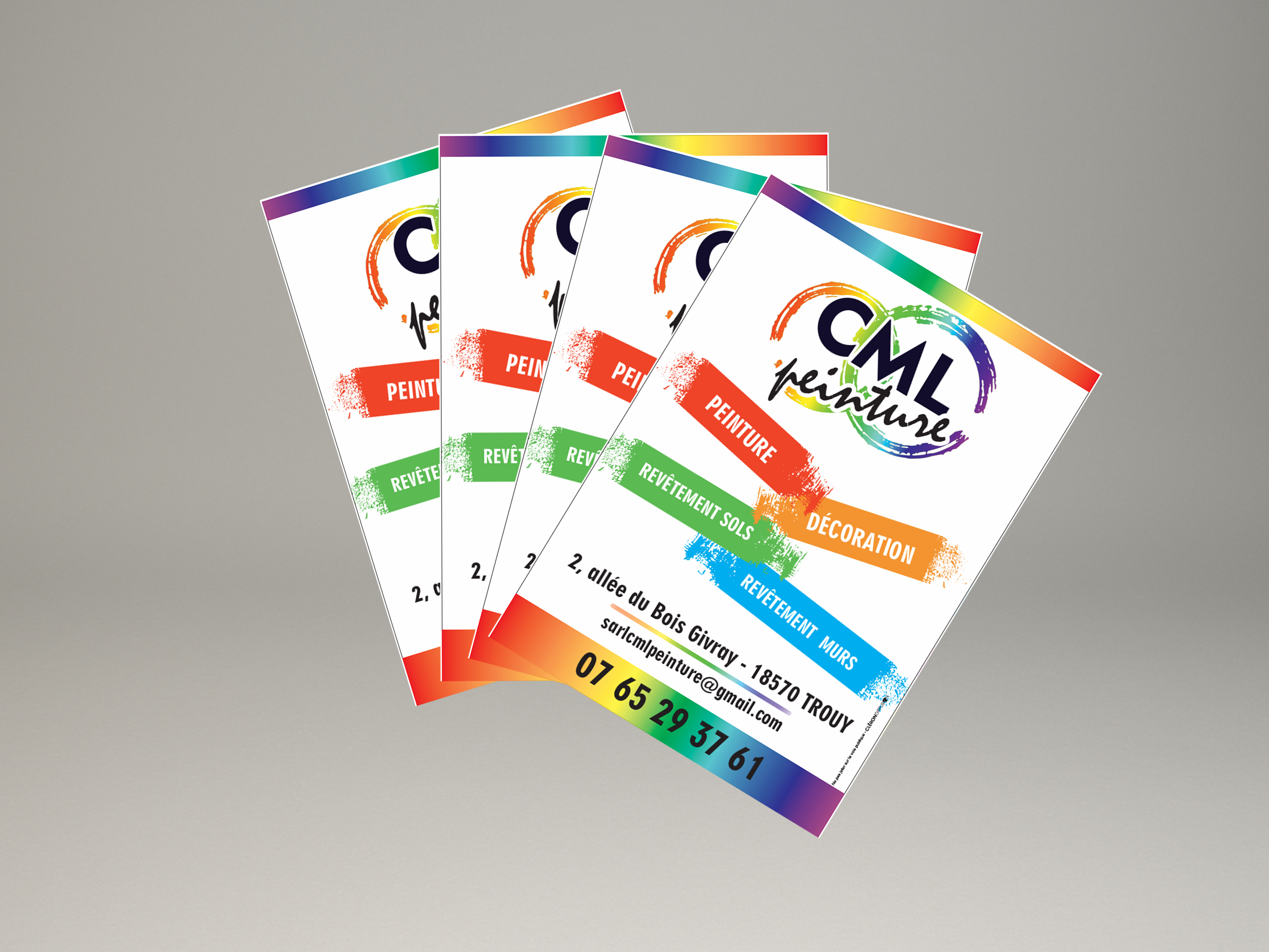 Flyers CML Peinture aux couleurs vives présentant les services de peinture et décoration.