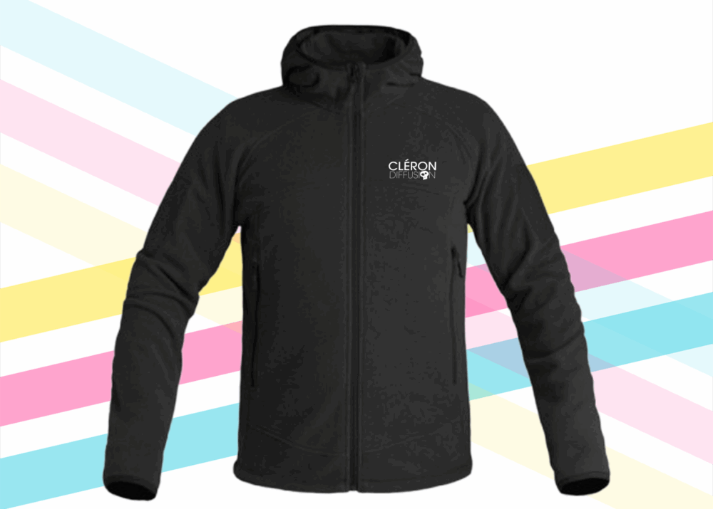 Veste polaire noire personnalisée CLÉRON DIFFUSION. Titre : Veste polaire personnalisée CLÉRON DIFFUSION.