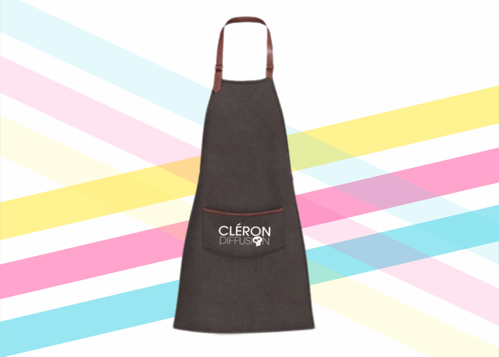 Tablier de cuisine gris foncé personnalisé CLÉRON DIFFUSION avec poche avant.