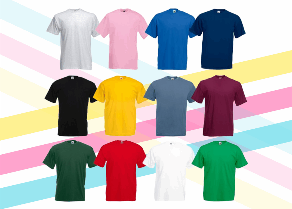 T-shirts unis disponibles dans un large choix de couleurs.